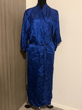 Vintage 100% Silk Kimono Robe in Deep Royal Blue